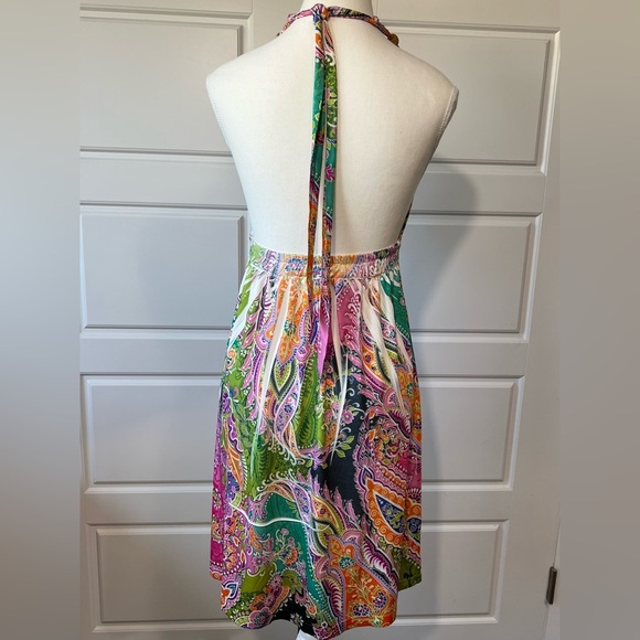 Halter Dress Colorful Paisley Print Beaded Accents Summer Dress - Picture 5 of 8